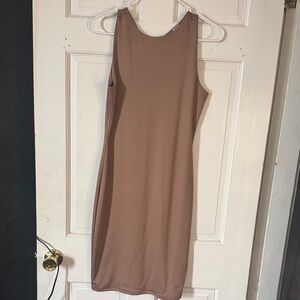 Sleeveless Midi Shift Dress in Taupe